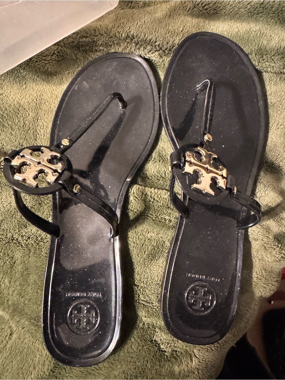 Tory Burch Black Sandal with Gold Logo Medallion